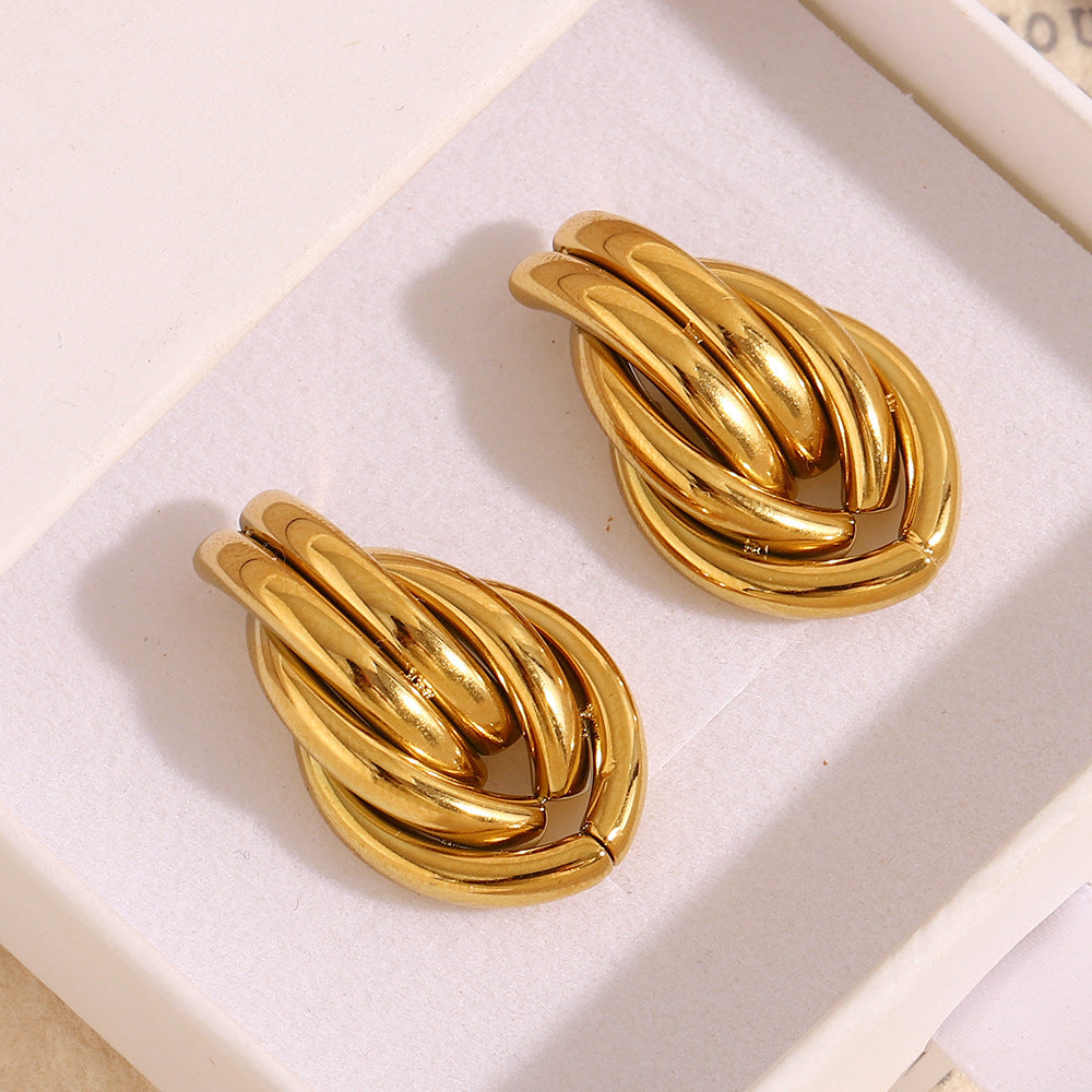 Classic Style Commute Geometric Plating 304 Stainless Steel 18K Gold Plated Ear Studs