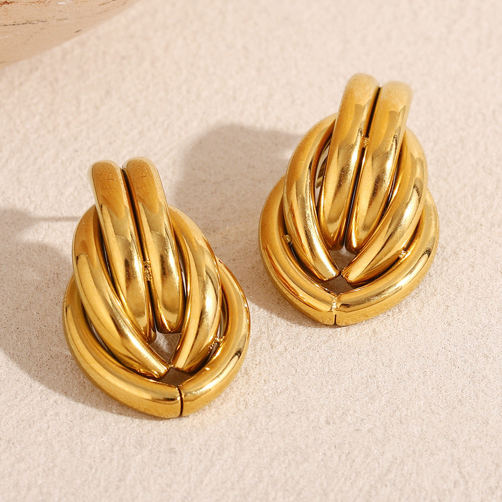 Classic Style Commute Geometric Plating 304 Stainless Steel 18K Gold Plated Ear Studs