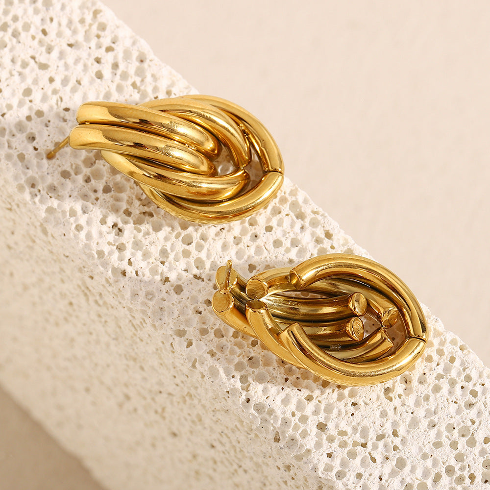 Classic Style Commute Geometric Plating 304 Stainless Steel 18K Gold Plated Ear Studs
