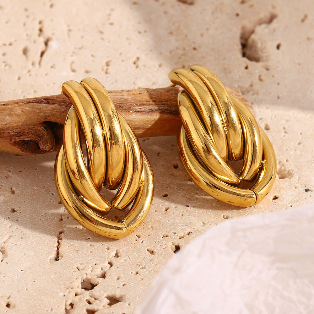 Classic Style Commute Geometric Plating 304 Stainless Steel 18K Gold Plated Ear Studs