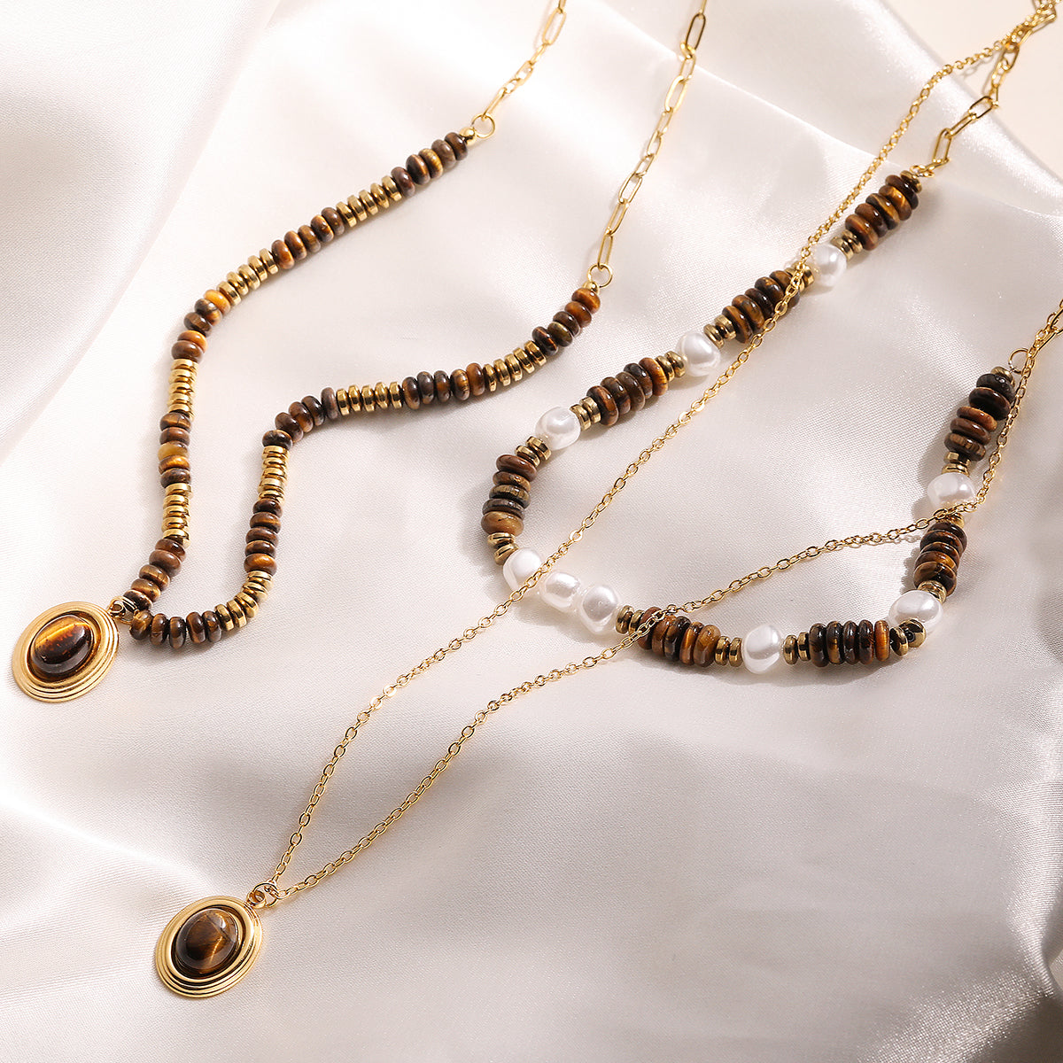 304 Stainless Steel Beaded Chain Pendant Necklace