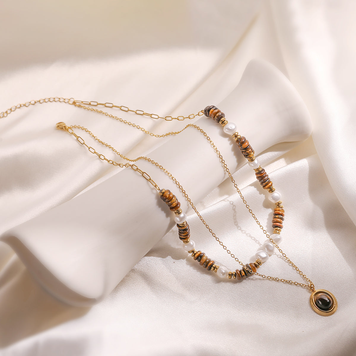 304 Stainless Steel Beaded Chain Pendant Necklace