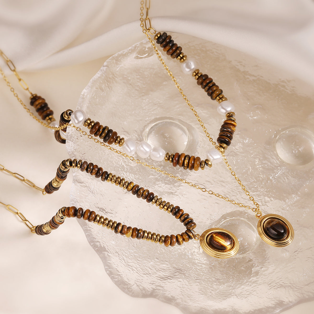 304 Stainless Steel Beaded Chain Pendant Necklace