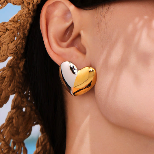 Σκουλαρίκια stainless steel καρδιά mirror finish σε χρυσό, ασημί και διχρωμία – Χονδρική So Cute by Dimi