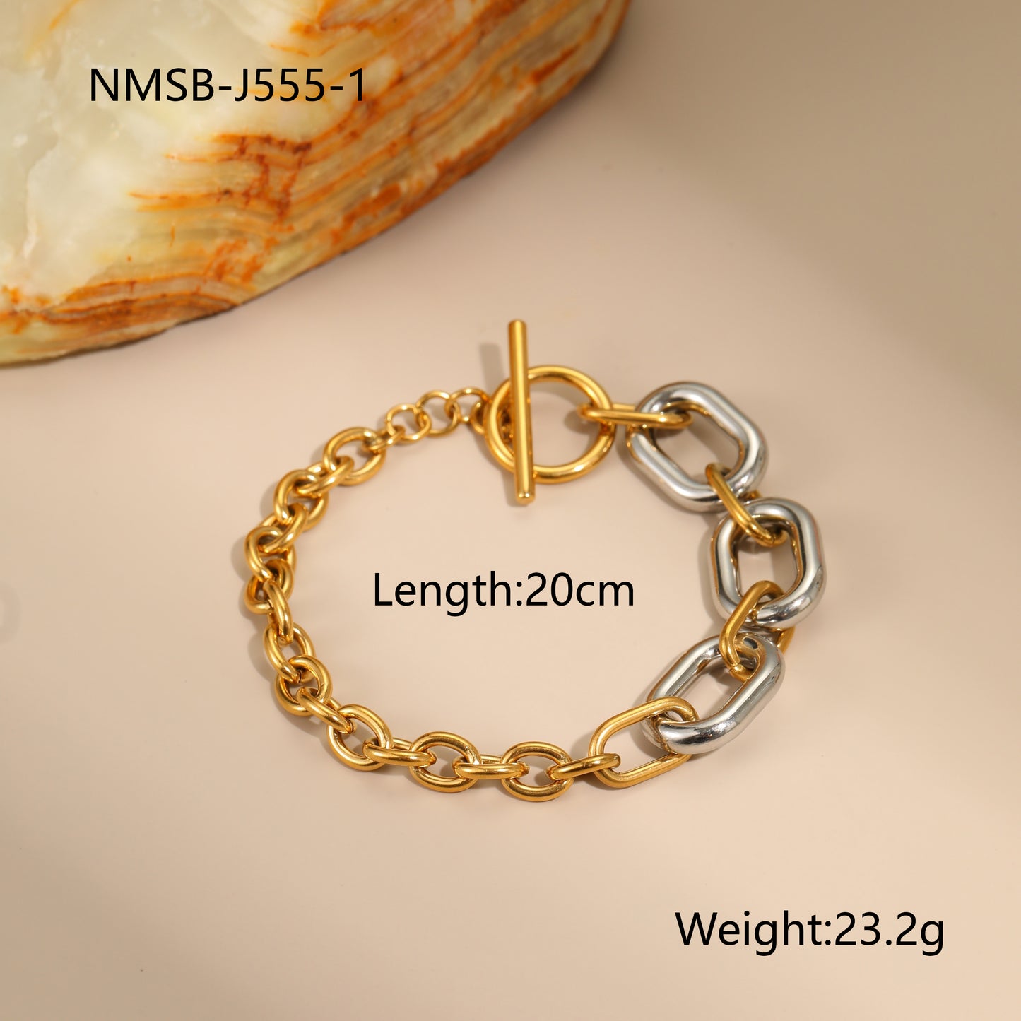Βραχιόλι chunky chain διχρωμίας με toggle clasp από ατσάλι – Χονδρική So Cute by Dimi