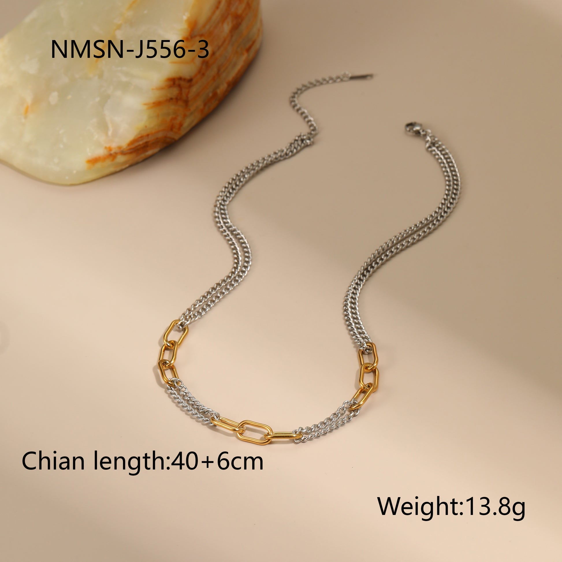 Κολιέ dual chain διχρωμίας με rectangular κρίκους από ατσάλι – Χονδρική So Cute by Dimi