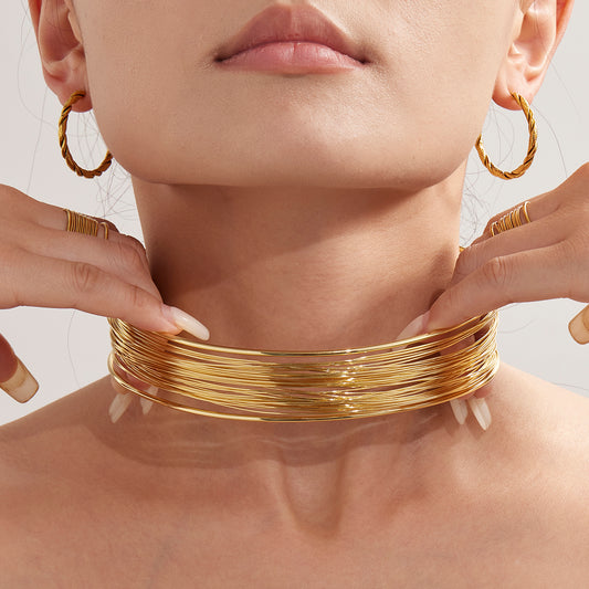 Ατσάλινο statement choker multi-wire σε χρυσό και ασημί – Χονδρική So Cute by Dimi