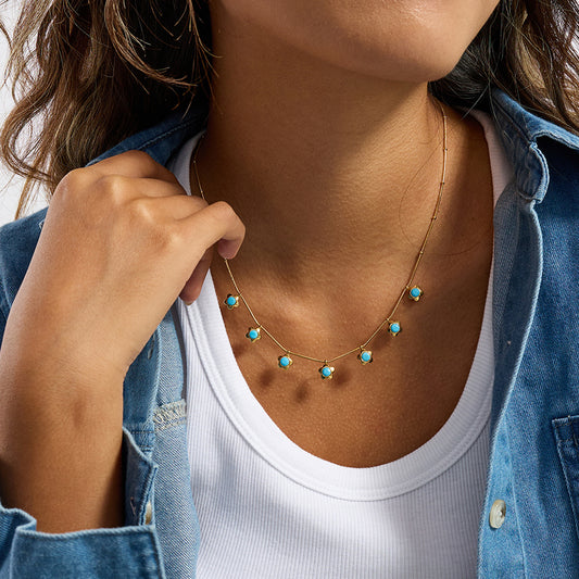 Κολιέ “Azure Dots” – Ατσάλινο με τιρκουάζ πέτρες | So Cute by Dimi Wholesale