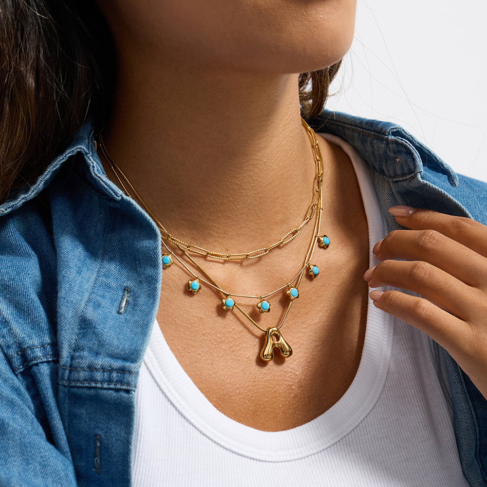 Κολιέ “Azure Dots” – Ατσάλινο με τιρκουάζ πέτρες | So Cute by Dimi Wholesale