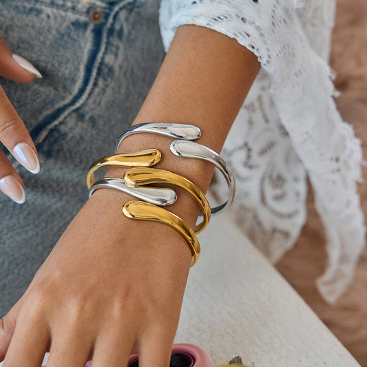 Βραχιόλι cuff από ατσάλι με gold & silver plated επιφάνεια – Χονδρική So Cute by Dimi