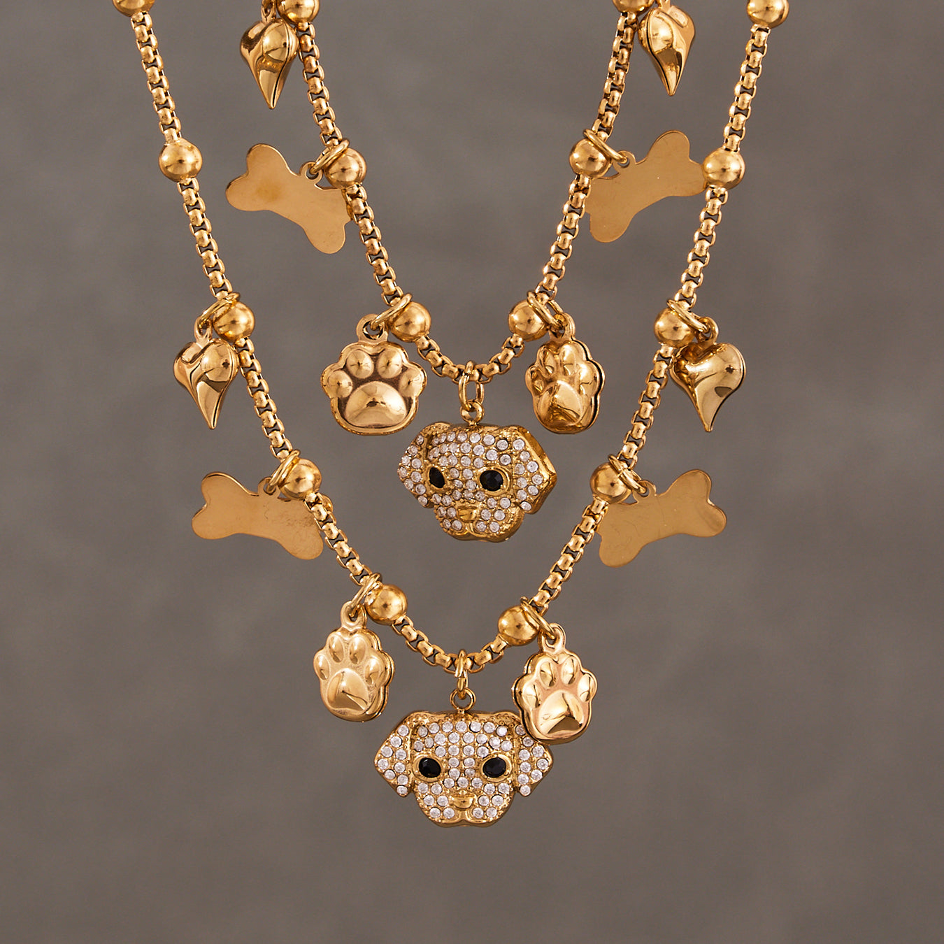 Κολιέ Dog Lover Charms από ατσάλι με ζιργκόν – Χονδρική So Cute by Dimi