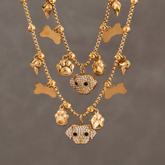 Κολιέ Dog Lover Charms από ατσάλι με ζιργκόν – Χονδρική So Cute by Dimi