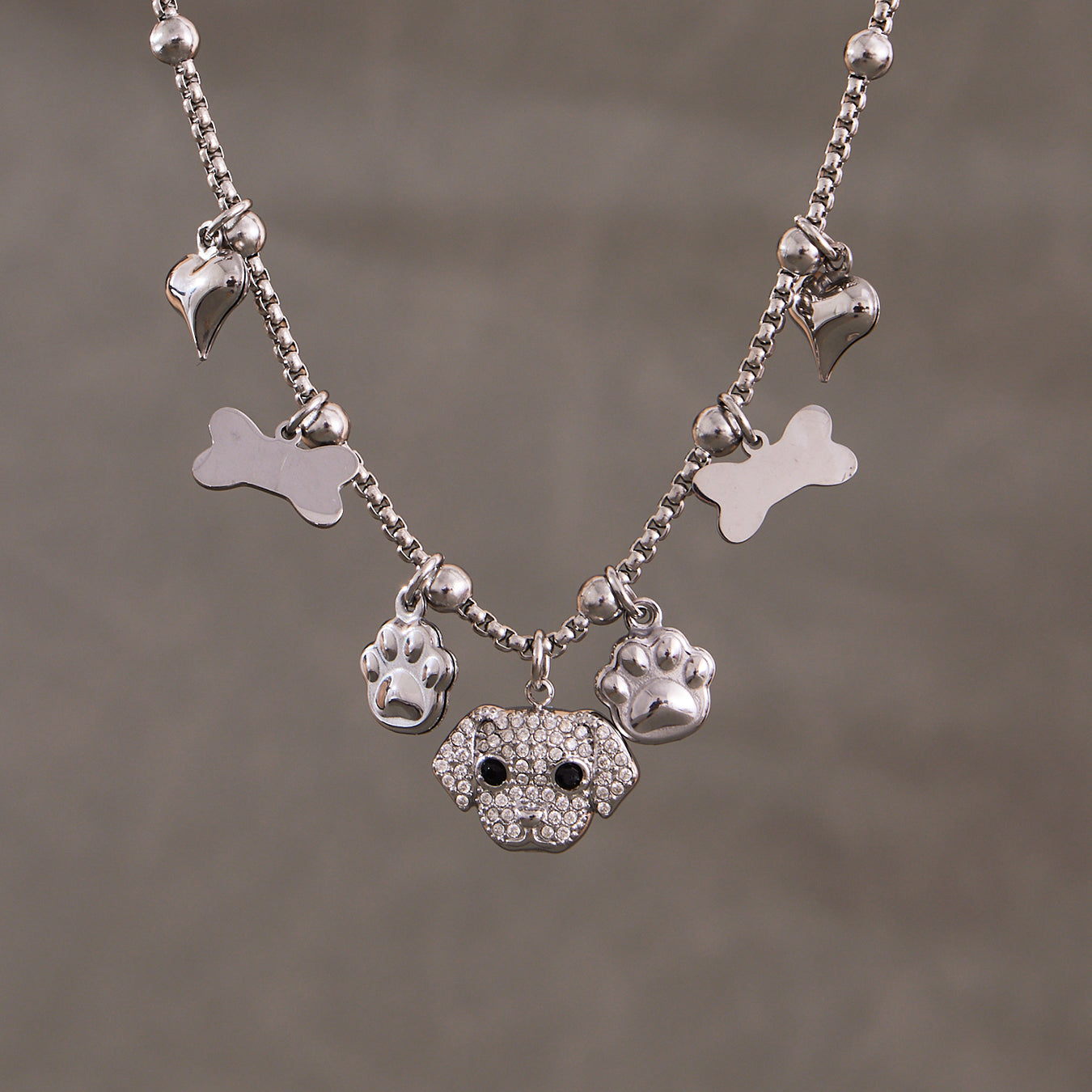 Κολιέ Dog Lover Charms από ατσάλι με ζιργκόν – Χονδρική So Cute by Dimi