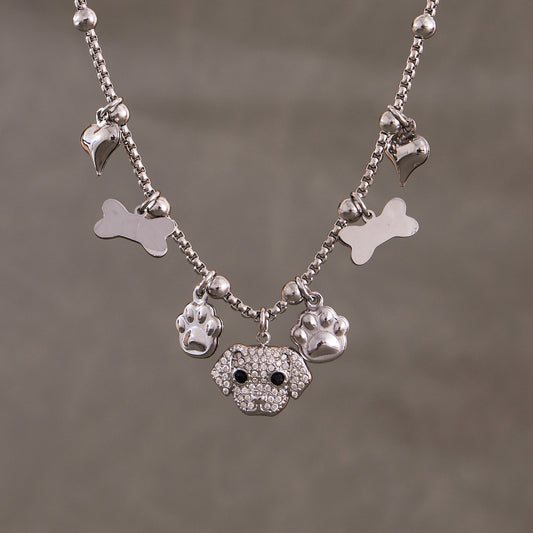 Κολιέ Dog Lover Charms από ατσάλι με ζιργκόν – Χονδρική So Cute by Dimi