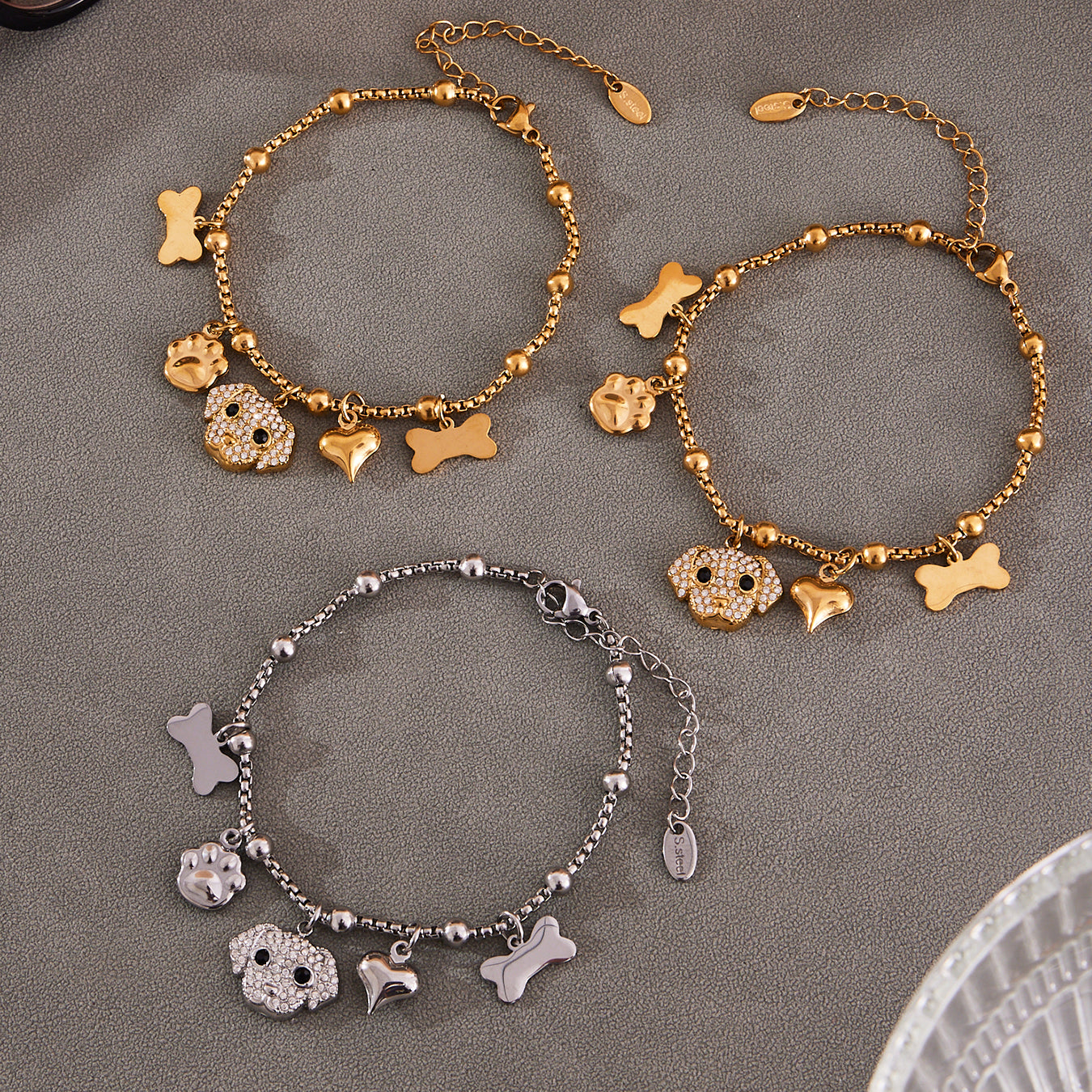 Βραχιόλι Dog Lover Charms από ατσάλι με ζιργκόν – Χονδρική So Cute by Dimi
