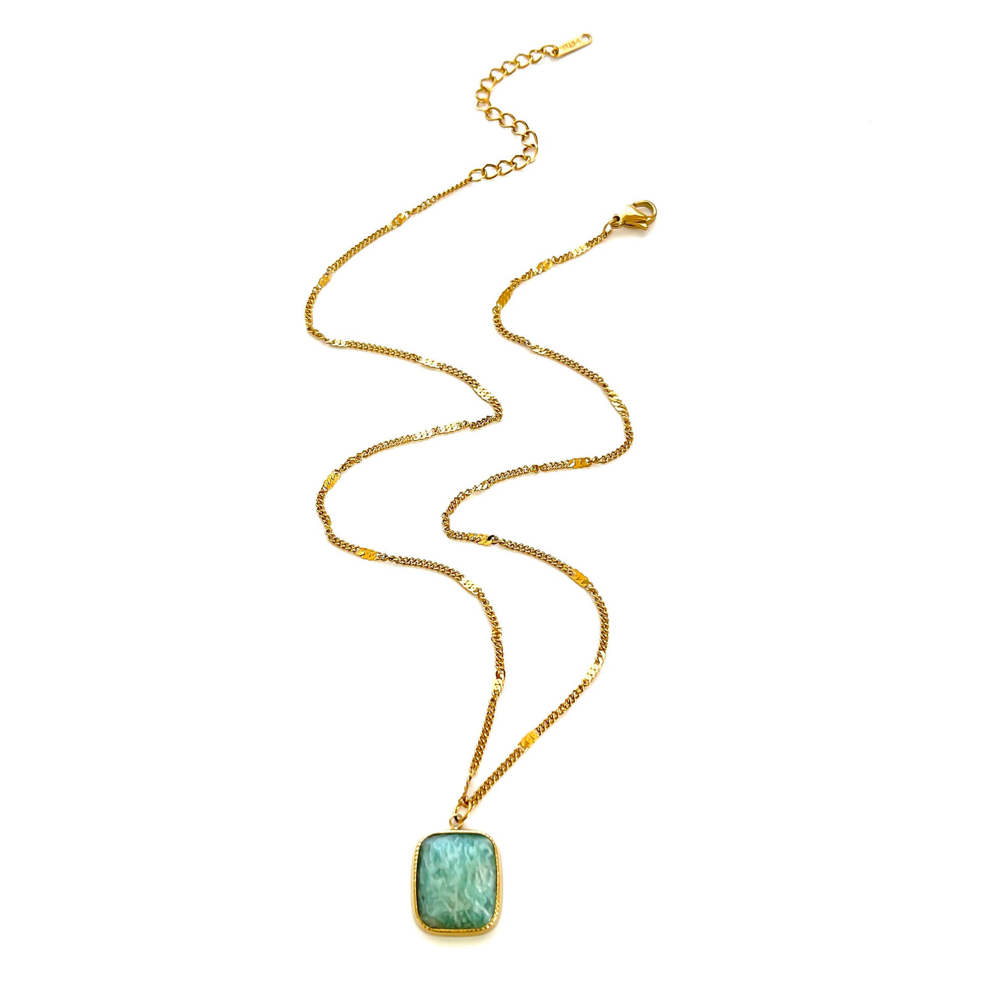 Ατσάλινο κολιέ με ορθογώνια φυσική πέτρα σε gold plated αλυσίδα – Χονδρική So Cute by Dimi