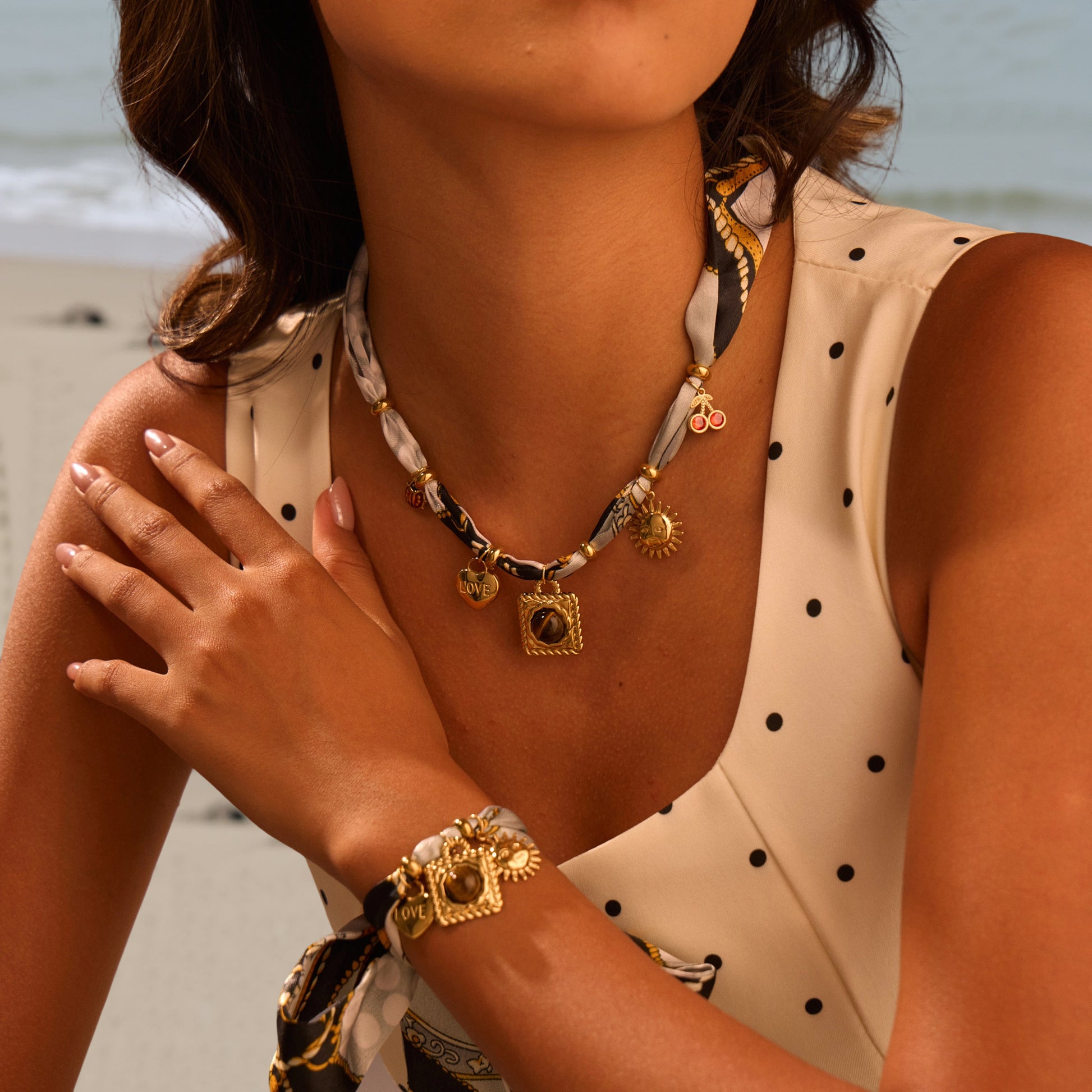 Κολιέ και Βραχιόλι Tiger Eye με silk scarf κορδόνι – So Cute by Dimi B2B