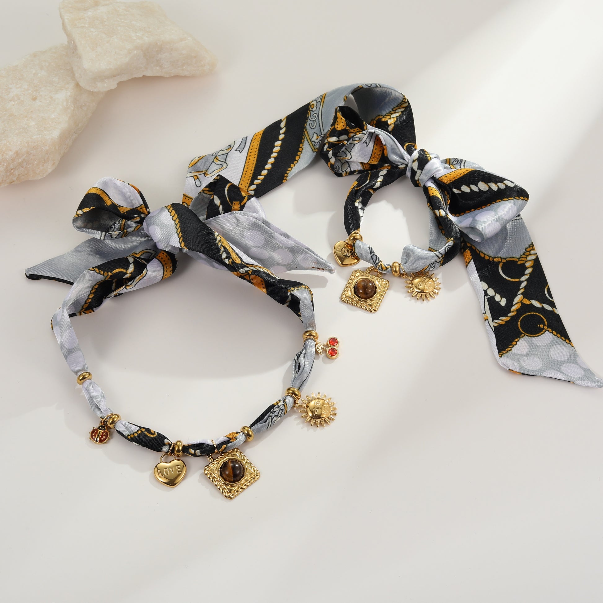 Κολιέ και Βραχιόλι Tiger Eye με silk scarf κορδόνι – So Cute by Dimi B2B