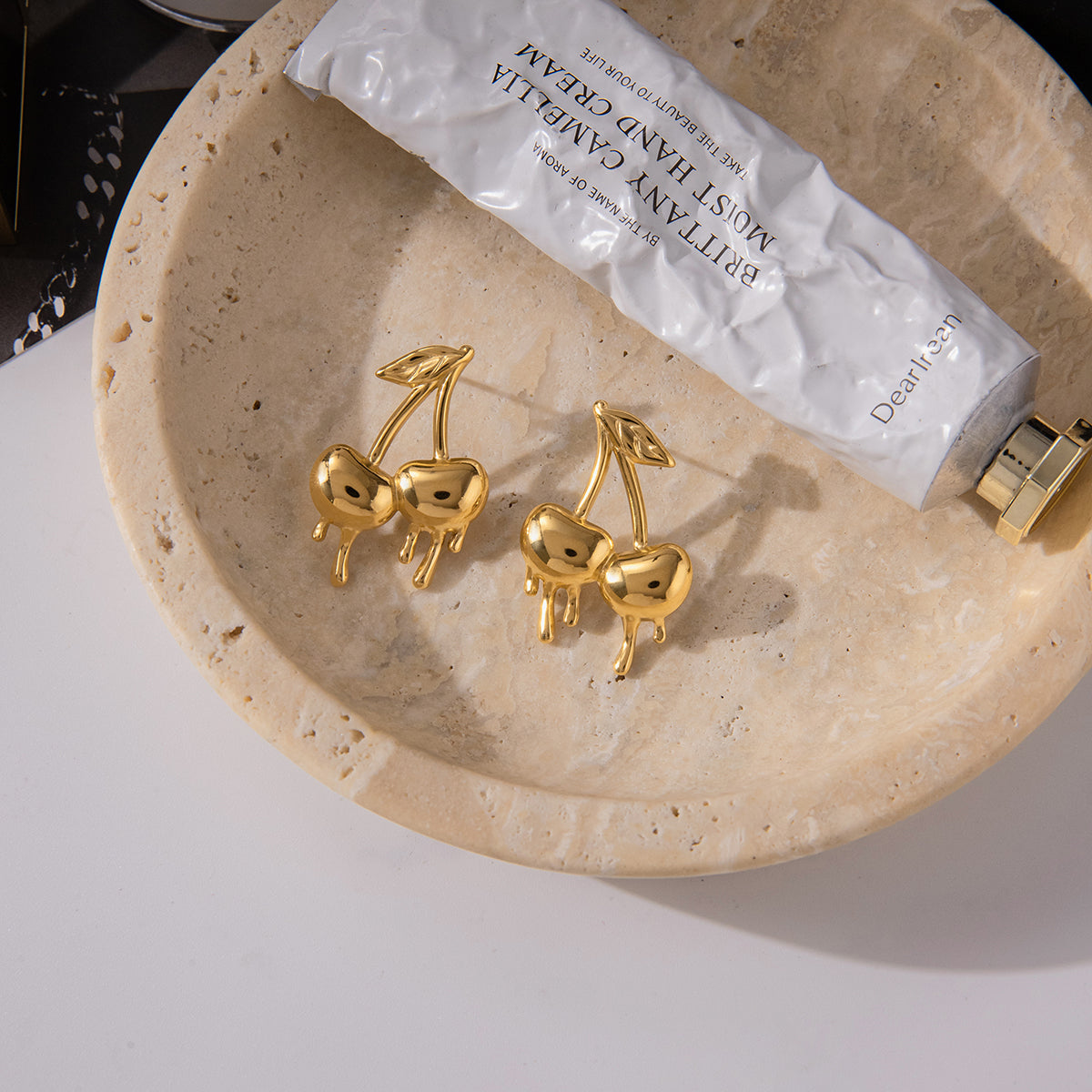 Ατσάλινα σκουλαρίκια κεράσια liquid metal – Χονδρική So Cute by Dimi