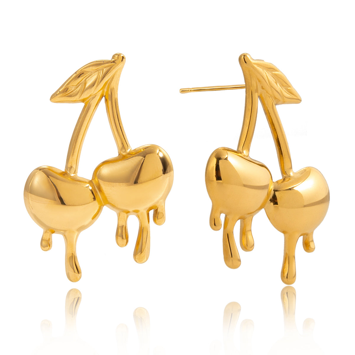 Ατσάλινα σκουλαρίκια κεράσια liquid metal – Χονδρική So Cute by Dimi