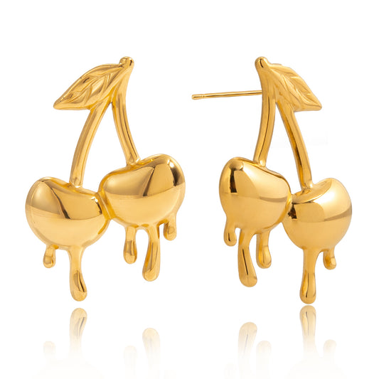 Ατσάλινα σκουλαρίκια κεράσια liquid metal – Χονδρική So Cute by Dimi