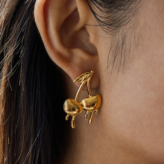 Ατσάλινα σκουλαρίκια κεράσια liquid metal – Χονδρική So Cute by Dimi