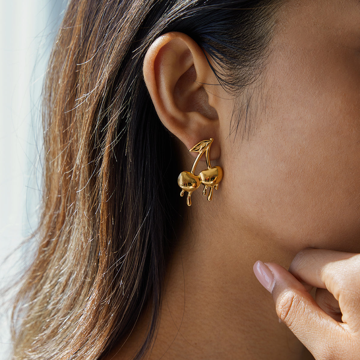 Ατσάλινα σκουλαρίκια κεράσια liquid metal – Χονδρική So Cute by Dimi