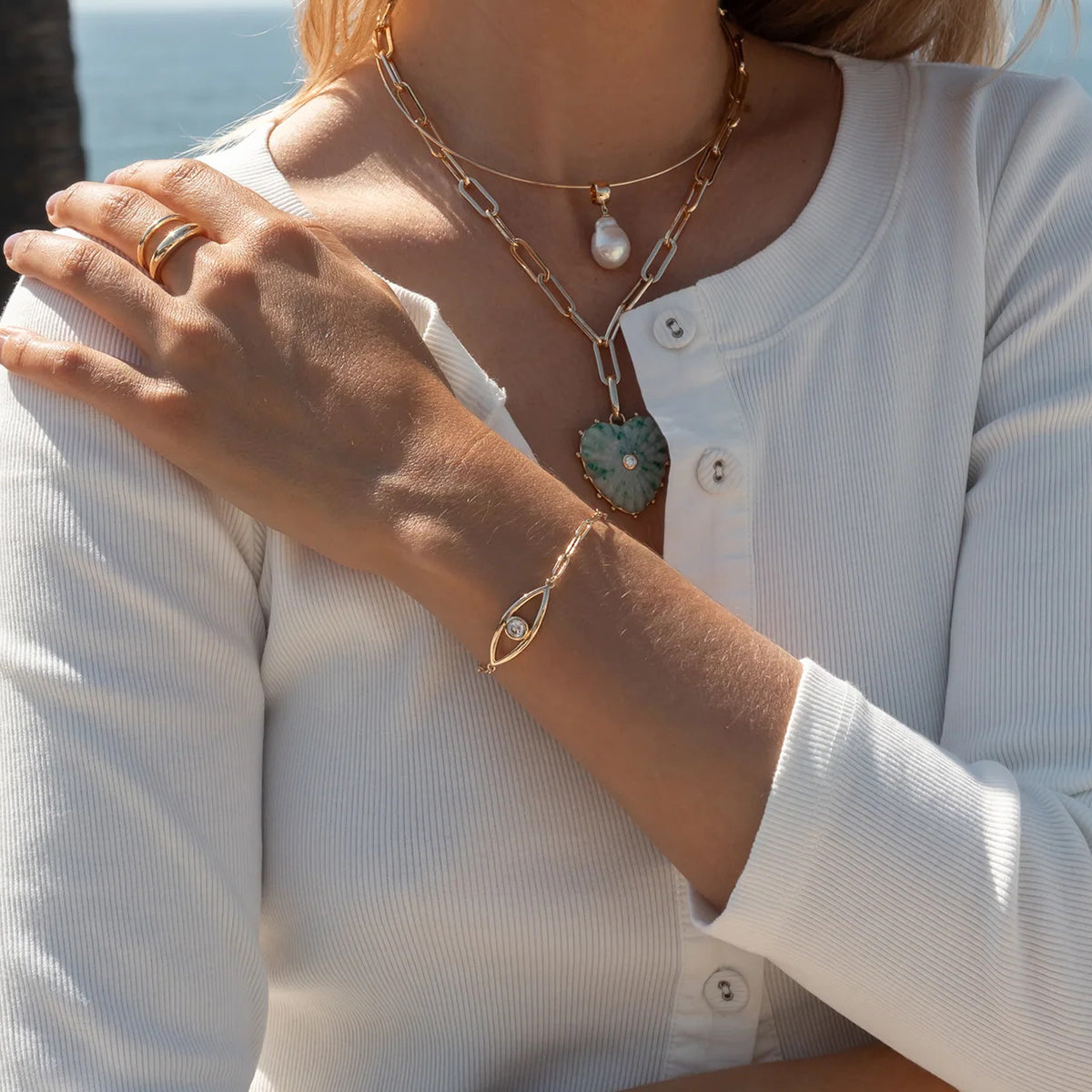 Ατσάλινο βραχιόλι μάτι με λευκό ζιργκόν – Χονδρική So Cute by Dimi