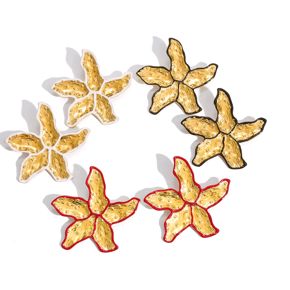 Ατσάλινα σκουλαρίκια πέντε πετάλων με drip oil σε μαύρο, κόκκινο, λευκό – Χονδρική So Cute by Dimi