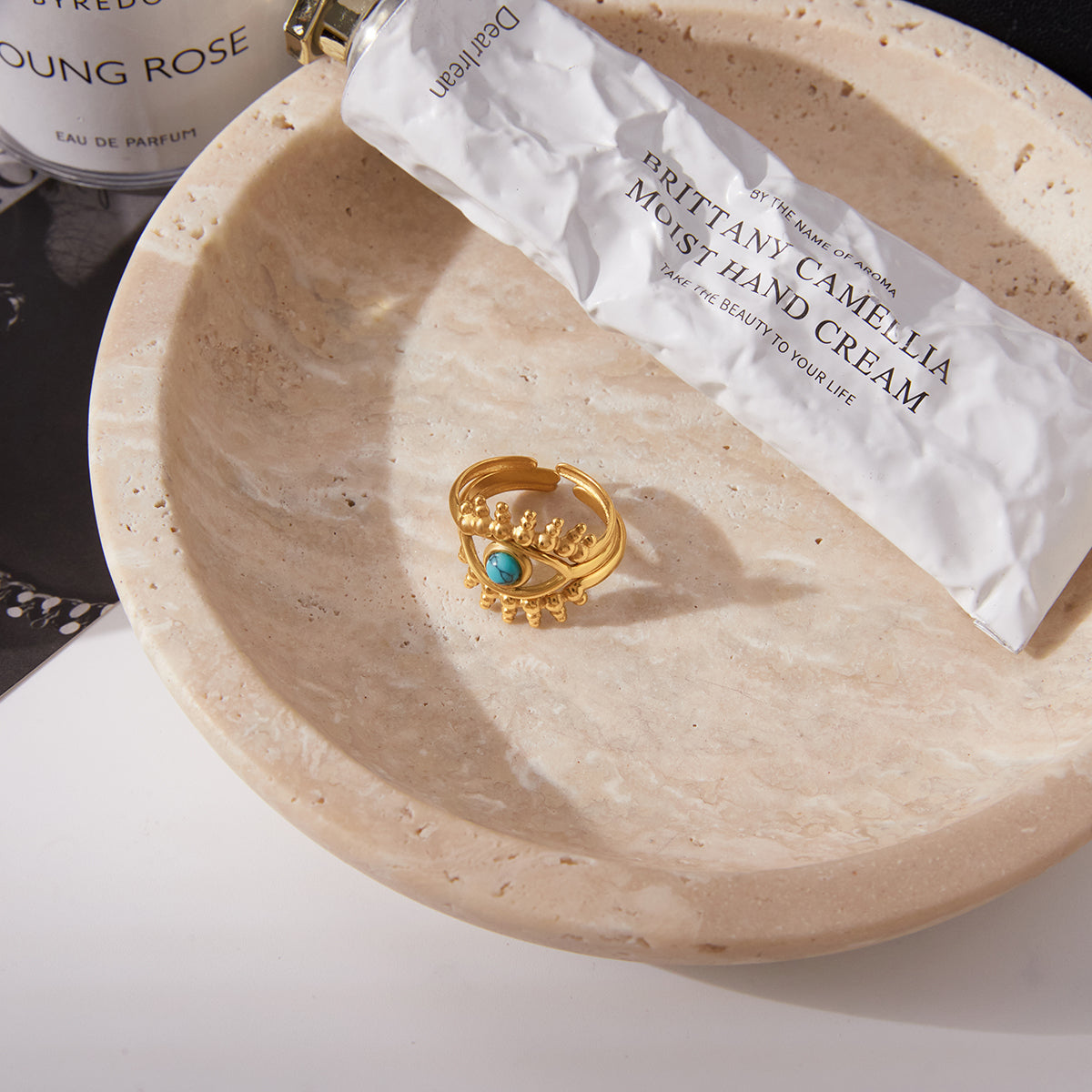 Δαχτυλίδι “Solar Vision” – Ατσάλινο με μάτι και τιρκουάζ πέτρα | So Cute by Dimi Wholesale