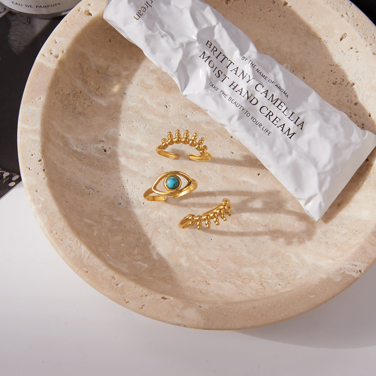 Δαχτυλίδι “Solar Vision” – Ατσάλινο με μάτι και τιρκουάζ πέτρα | So Cute by Dimi Wholesale