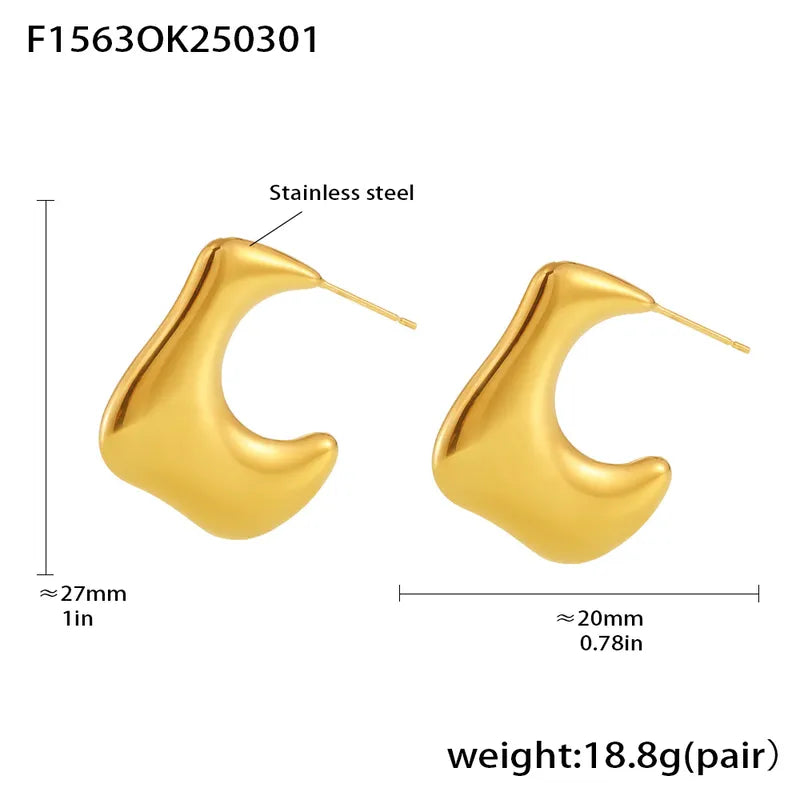 C Shape Plating 304 Stainless Steel 18K Gold Plated Ear Studs