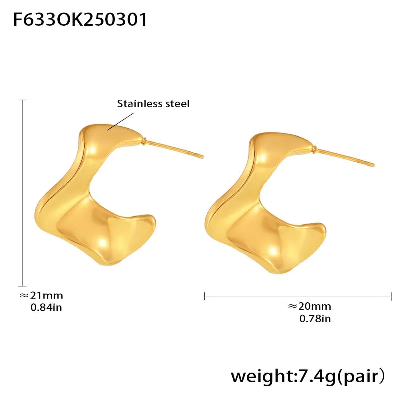 C Shape Plating 304 Stainless Steel 18K Gold Plated Ear Studs