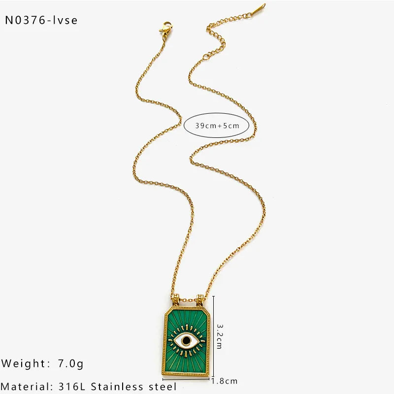 Ατσάλινο κολιέ με μάτι σε ορθογώνιο μοτίφ σμάλτου – Χονδρική So Cute by Dimi