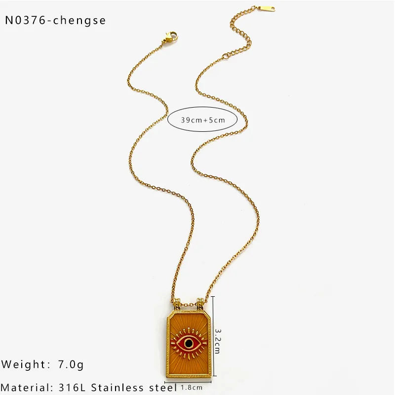 Ατσάλινο κολιέ με μάτι σε ορθογώνιο μοτίφ σμάλτου – Χονδρική So Cute by Dimi