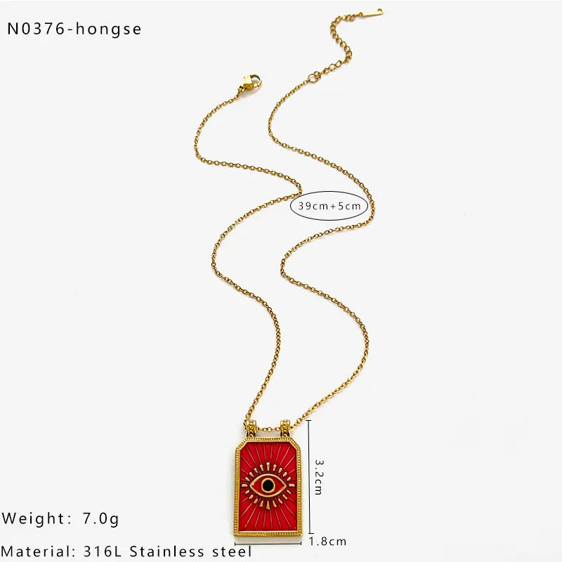 Ατσάλινο κολιέ με μάτι σε ορθογώνιο μοτίφ σμάλτου – Χονδρική So Cute by Dimi