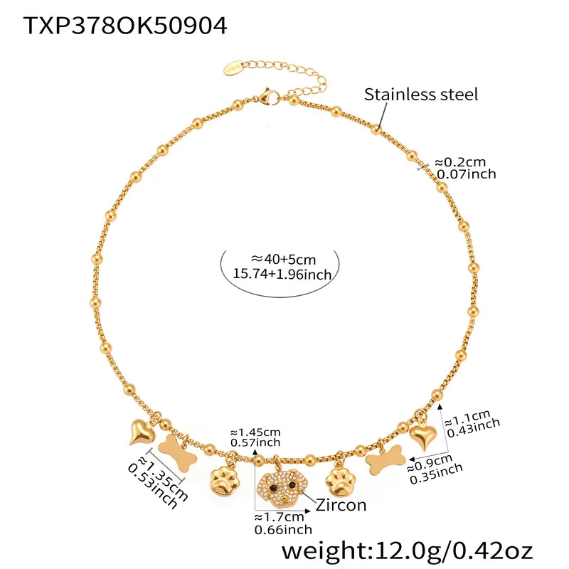 Κολιέ Dog Lover Charms από ατσάλι με ζιργκόν – Χονδρική So Cute by Dimi