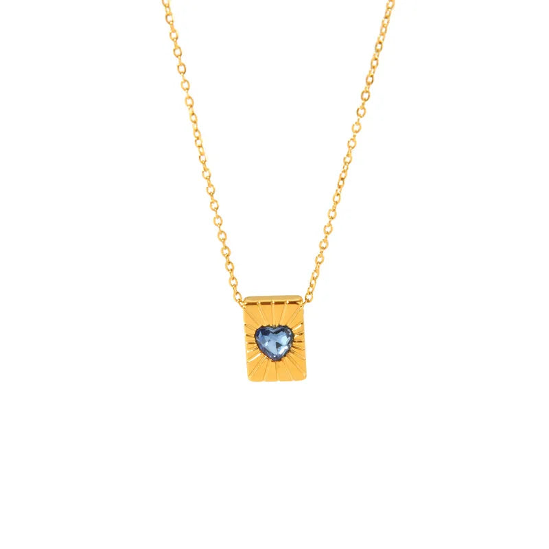 Ατσάλινο κολιέ με ορθογώνιο πλαίσιο και καρδιά ζιργκόν – Heartbeam Necklace So Cute by Dimi