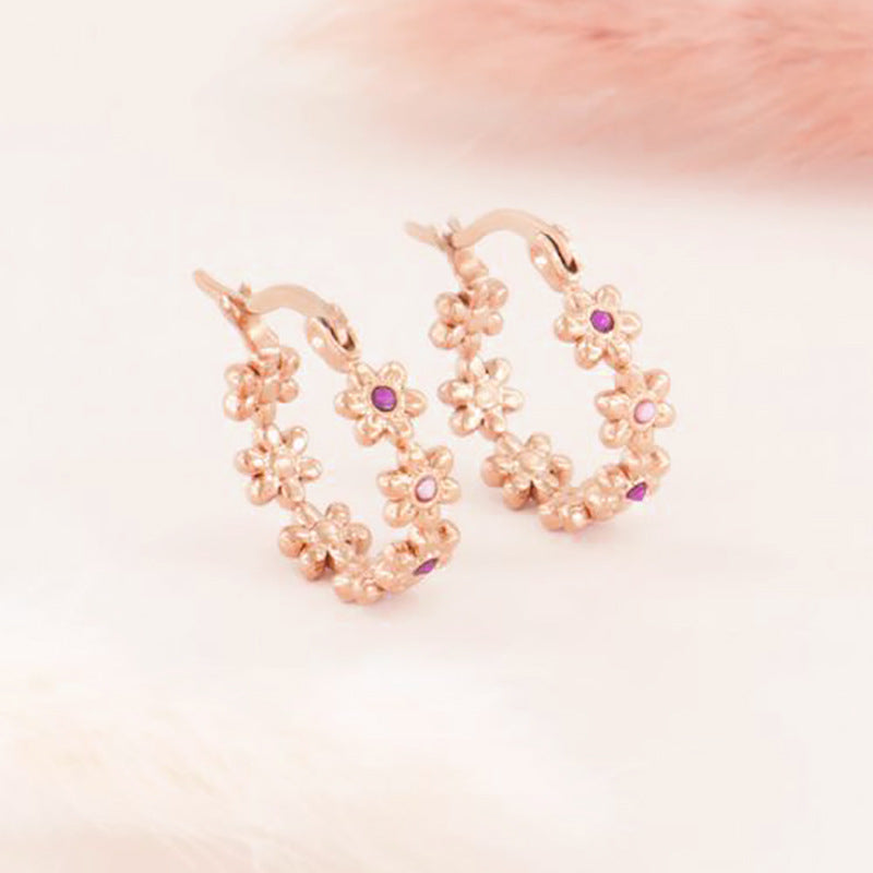 Fashion New Style in Flower motif Copper Hoop Earrings with Inlaid Zircon