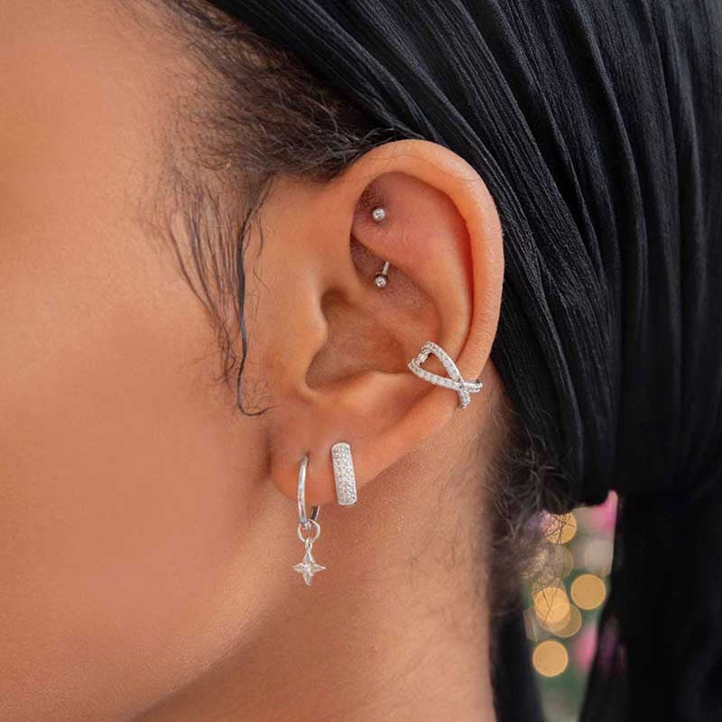 Fashion New Style Cross Ear Clip, Single, with Inlaid Zircon by Copper