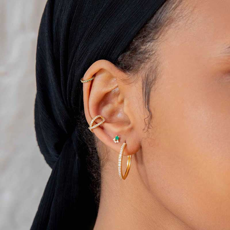 Fashion New Style Cross Ear Clip, Single, with Inlaid Zircon by Copper