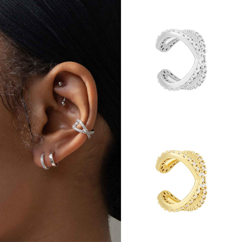 Fashion New Style Cross Ear Clip, Single, with Inlaid Zircon by Copper