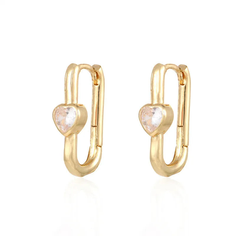 U-Shaped Copper Earrings with Heart-Shaped Zircon