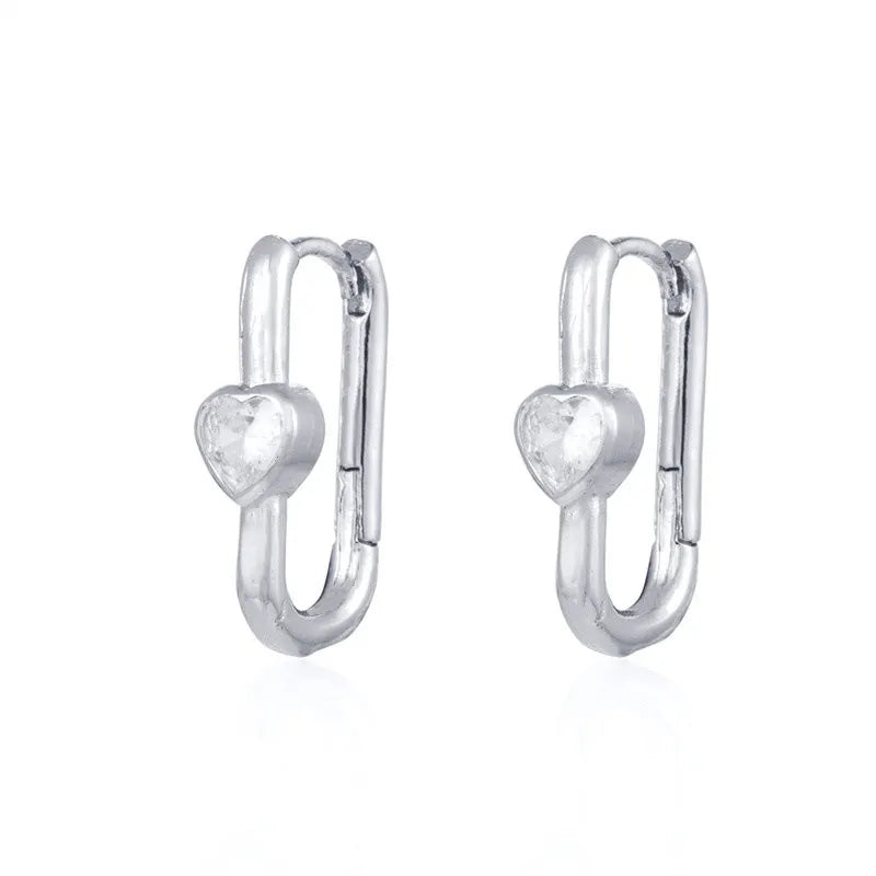U-Shaped Copper Earrings with Heart-Shaped Zircon