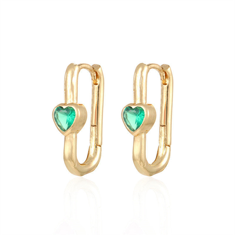U-Shaped Copper Earrings with Heart-Shaped Zircon