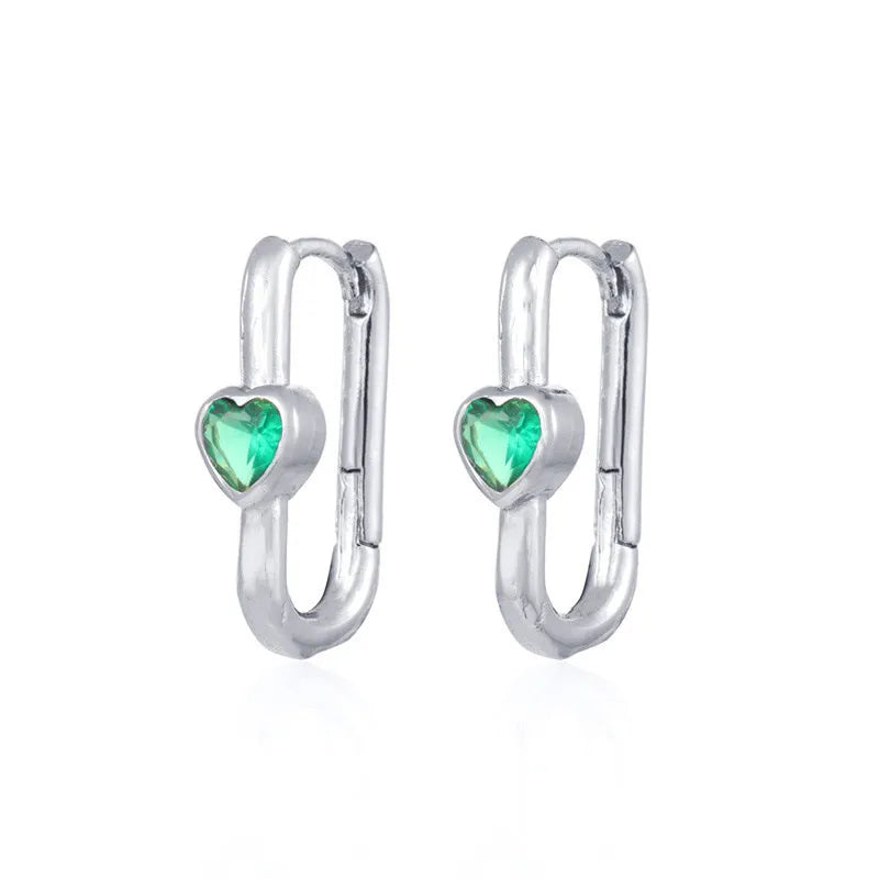 U-Shaped Copper Earrings with Heart-Shaped Zircon