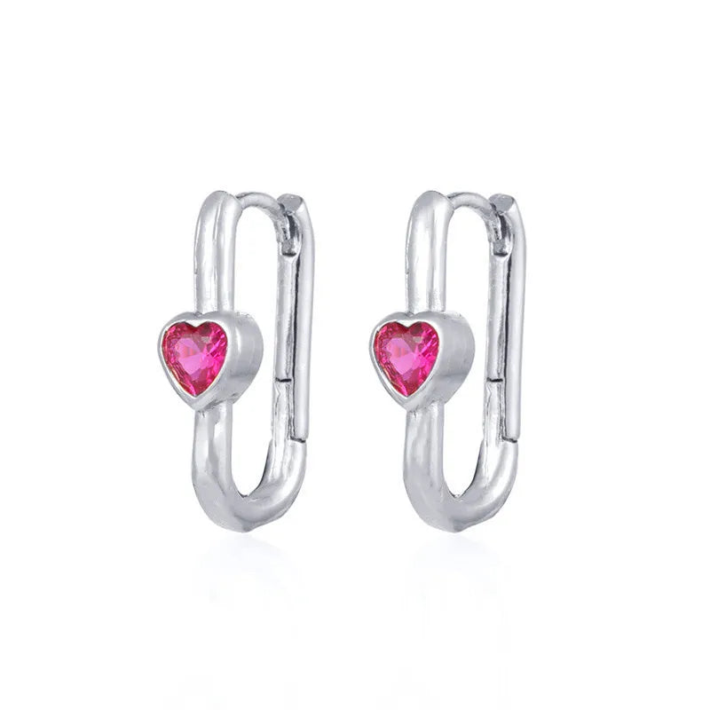 U-Shaped Copper Earrings with Heart-Shaped Zircon