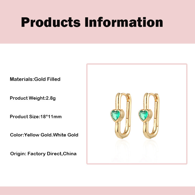 U-Shaped Copper Earrings with Heart-Shaped Zircon