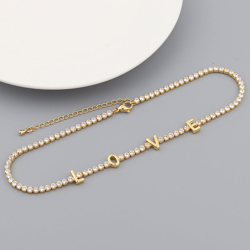 LOVE Copper Necklace with Inlay Zircon