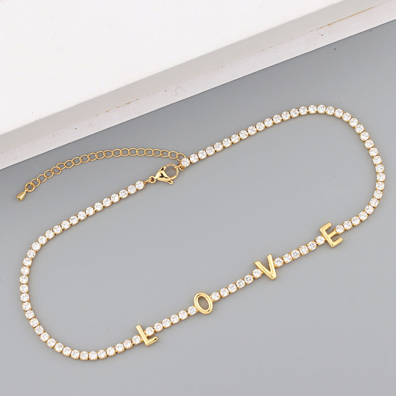 LOVE Copper Necklace with Inlay Zircon